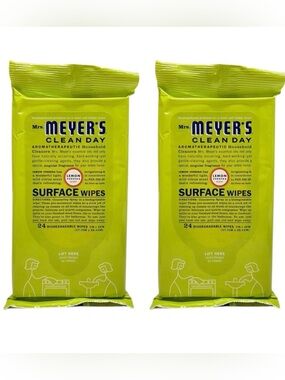 2 Mrs. Meyer's Clean Day Biodegradable Wipes Lemon Verbena Counters All Purpose